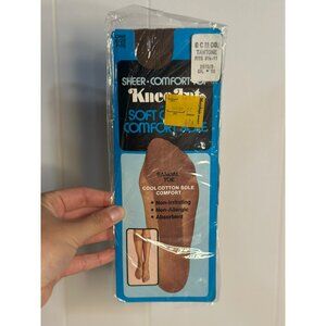 VTG Sheer Comfort Hosiery Tan Sandal Toe Knee Highs One Size 8½–11 New Old Stock